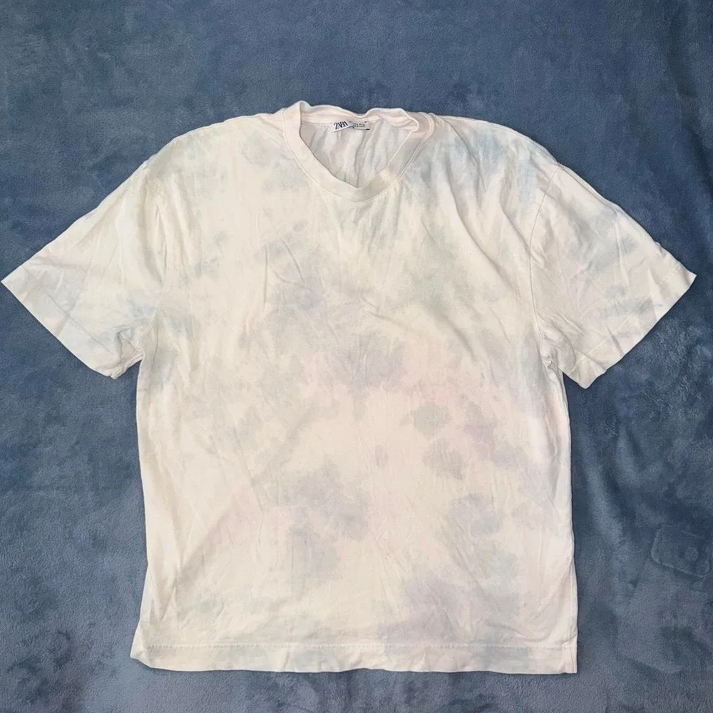 Zara White tie-dye cotton t-shirt